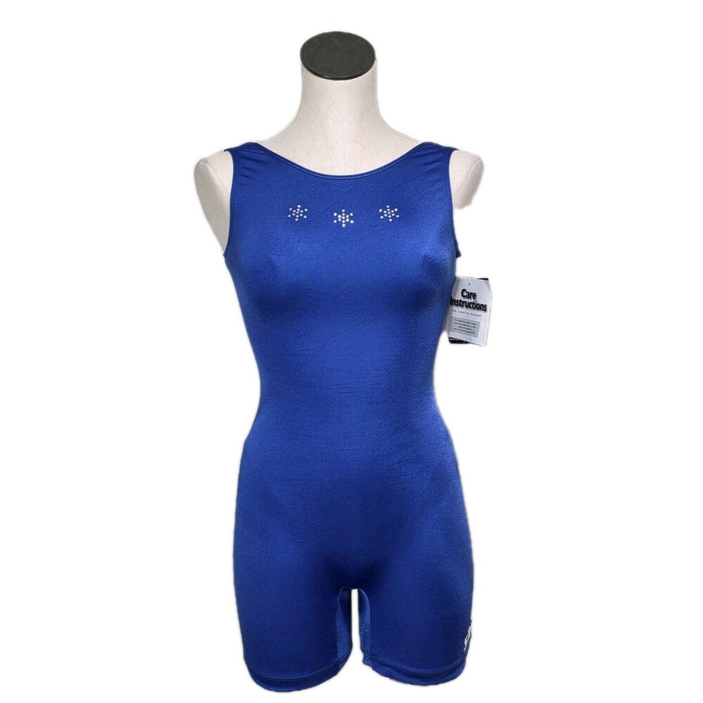 GK Elite VTG 90s Blue Snowflake Bling Logo Biketard Unitard Dance AXL Adult XL - Picture 2 of 16